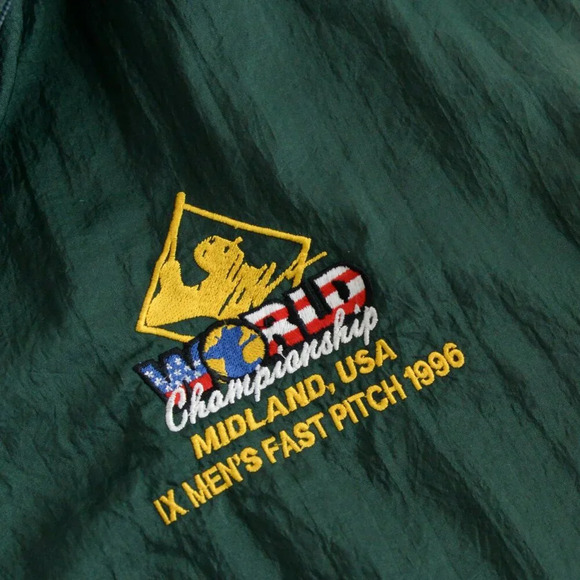 VTG Zacc Sportswear Green And Yellow Half Zip 96' World Championship Windbreaker - Picture 7 of 12